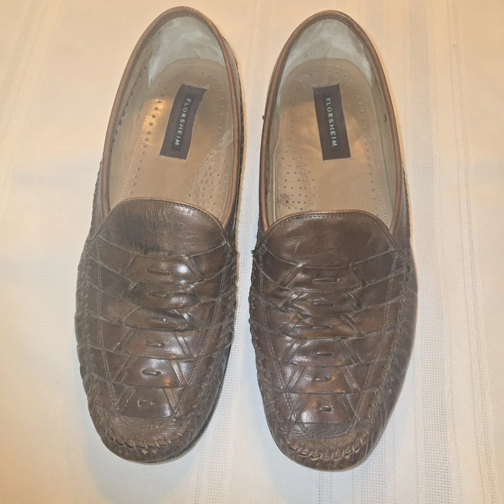 Florsheim Mens Woven Leather Slip On Loafers Oxford Dress Shoes Size 12